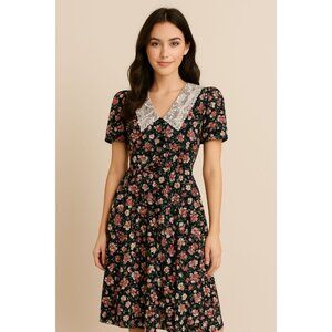 VTG Cottage Karin Stevens Lace collar Floral Button Front Dress, Women's Size 8